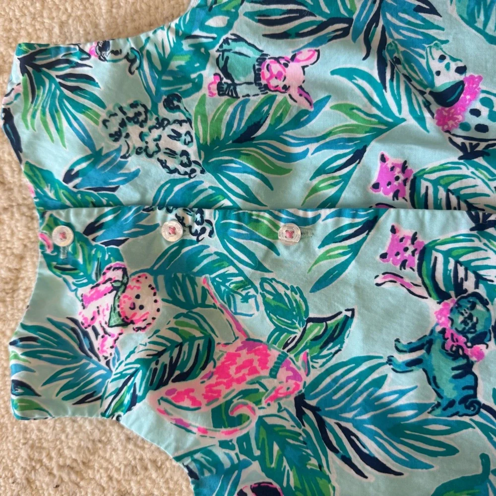 Lilly Pulitzer Aqua Botanical Cat/Dog Print Top and Bloomers Set